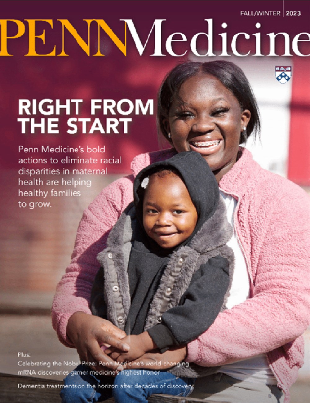 Cover of the Fall and Winter 2023 Penn Medicine magazine, depicting a mother holding her baby.